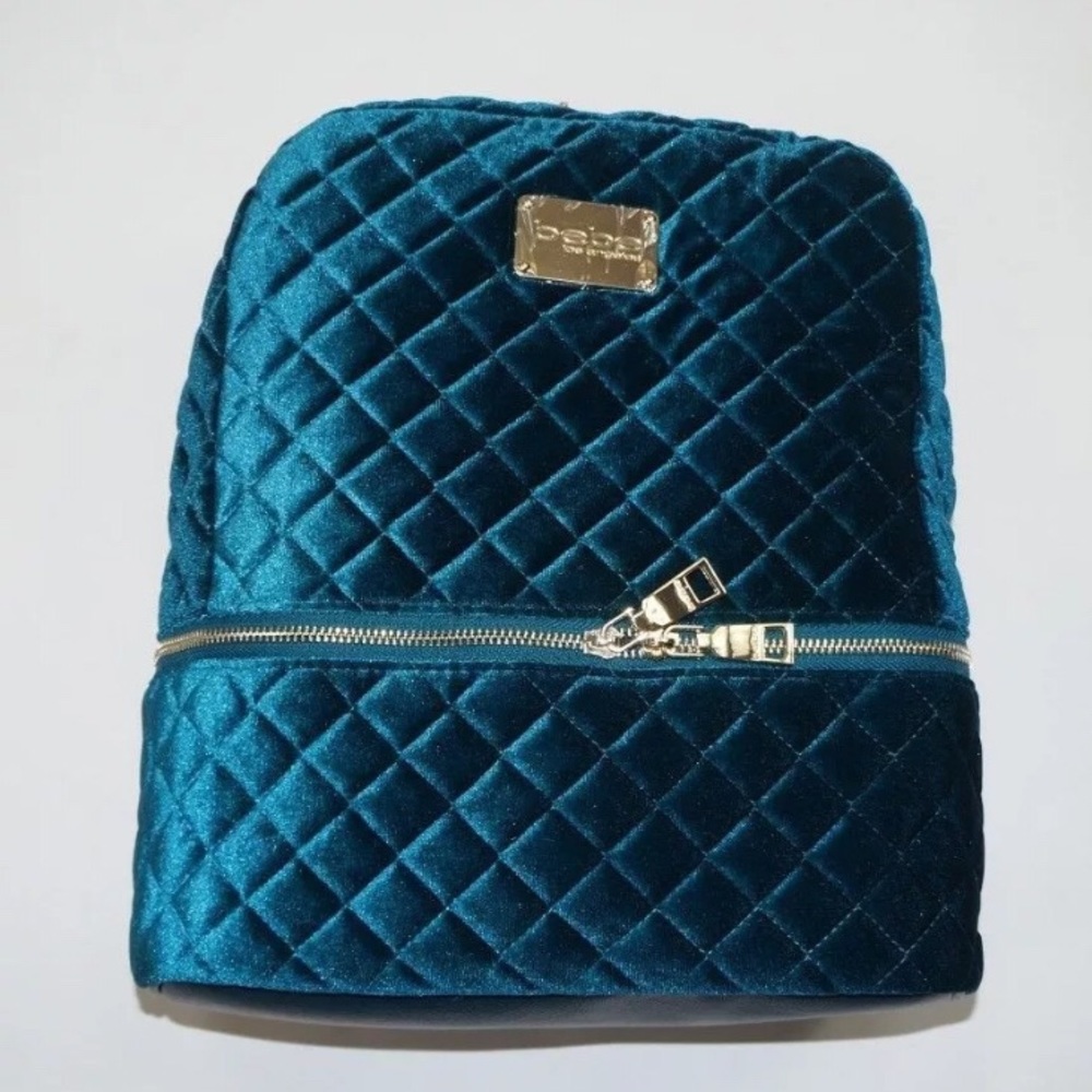 Bebe Danielle Velvet Blue book bag backpack new